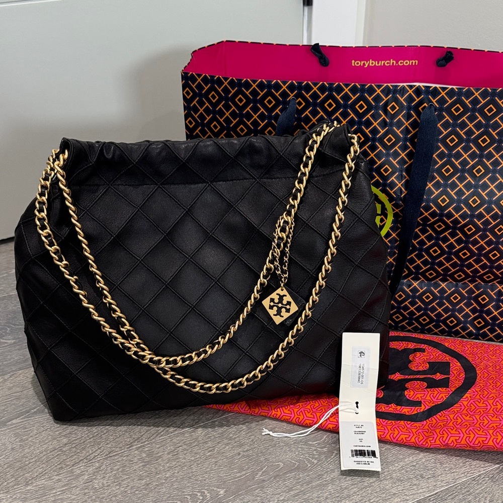 Tory Burch Black Large Fleming Hobo Bag